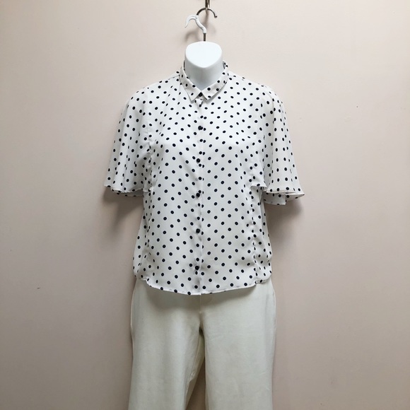 ZARA POLKA DOT CAPE SLEEVE BLOUSE - Picture 4 of 9